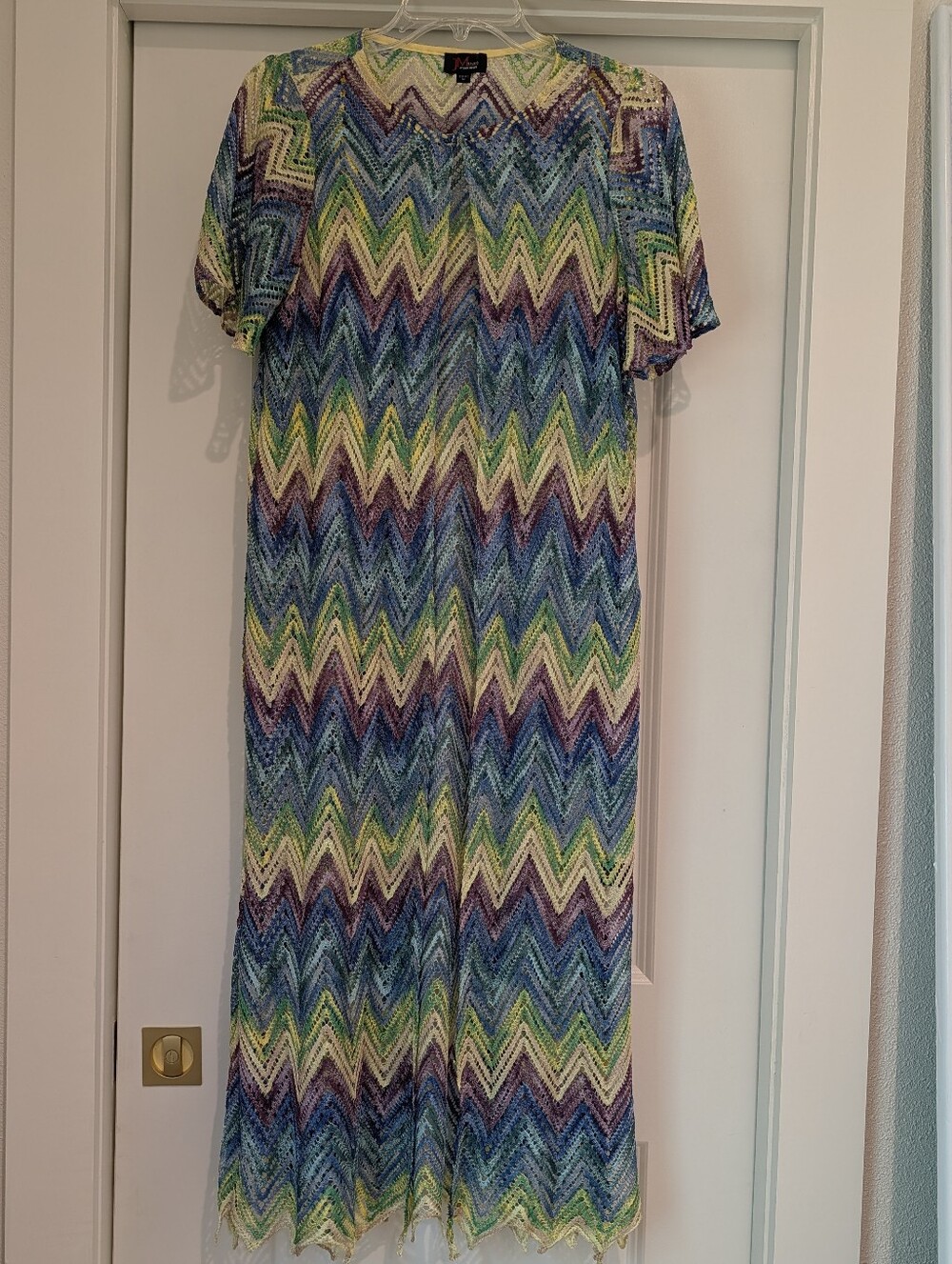 Vintage John Meyer Chevron Knit Maxi Shawl Cape High Neck Clasp Size M